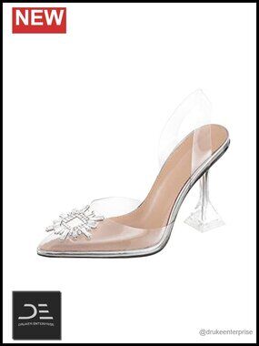 Clear Heels for Women, Crystal Rhinestone Slingback Wedding Shoes, Pointed Toe